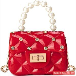 Toddler Crossbody Bag with Pearl Handle, Adjustable Strap, PU Leather